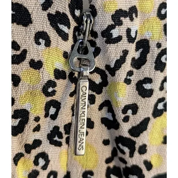 Calvin Klein Skater Minidress Sundress Medium Beige Black Leopard Print NEW - Picture 10 of 12
